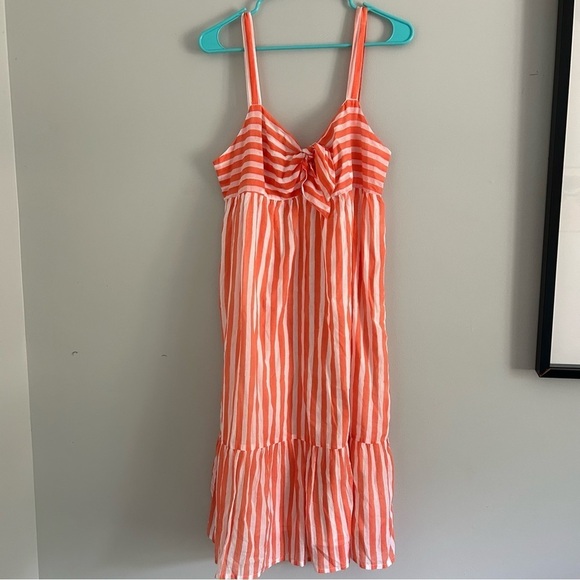 Oliphant Stripe Front Tie Midi‎ Tiered Dress - Picture 2 of 6